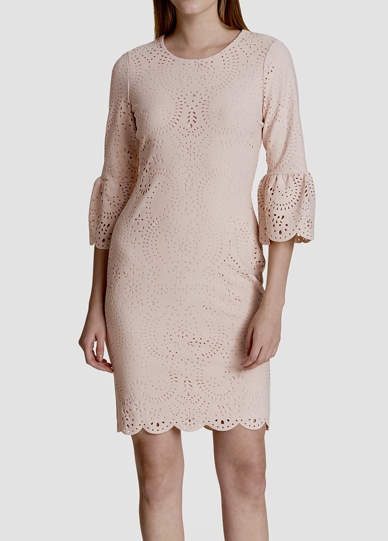 CALVIN KLEIN LASER-CUT BELL-SLEEVE SHEATH 