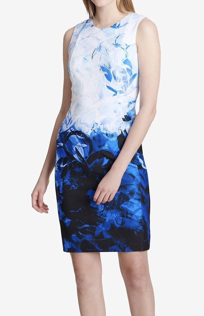 CALVIN KLEIN PRINTED SCUBA SHEATH DRESS 