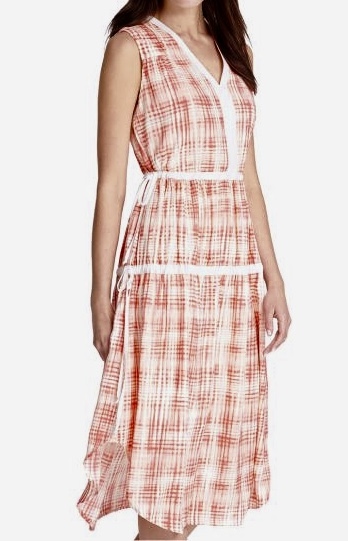 DKNY PRINTED RUCHED DRESS CORAL