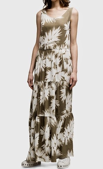 DKNY PRINTED TIERED DRESS MILITARY OLIVE