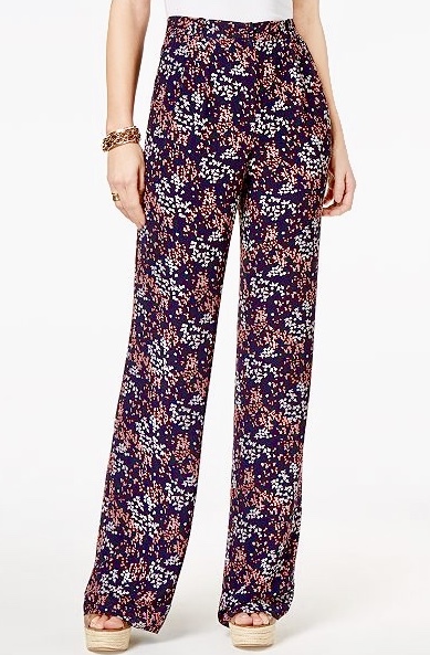 MICHAEL KORS FLORAL-PRINT WIDE-LEG PANTS NAVYBRIGHT BLUSH