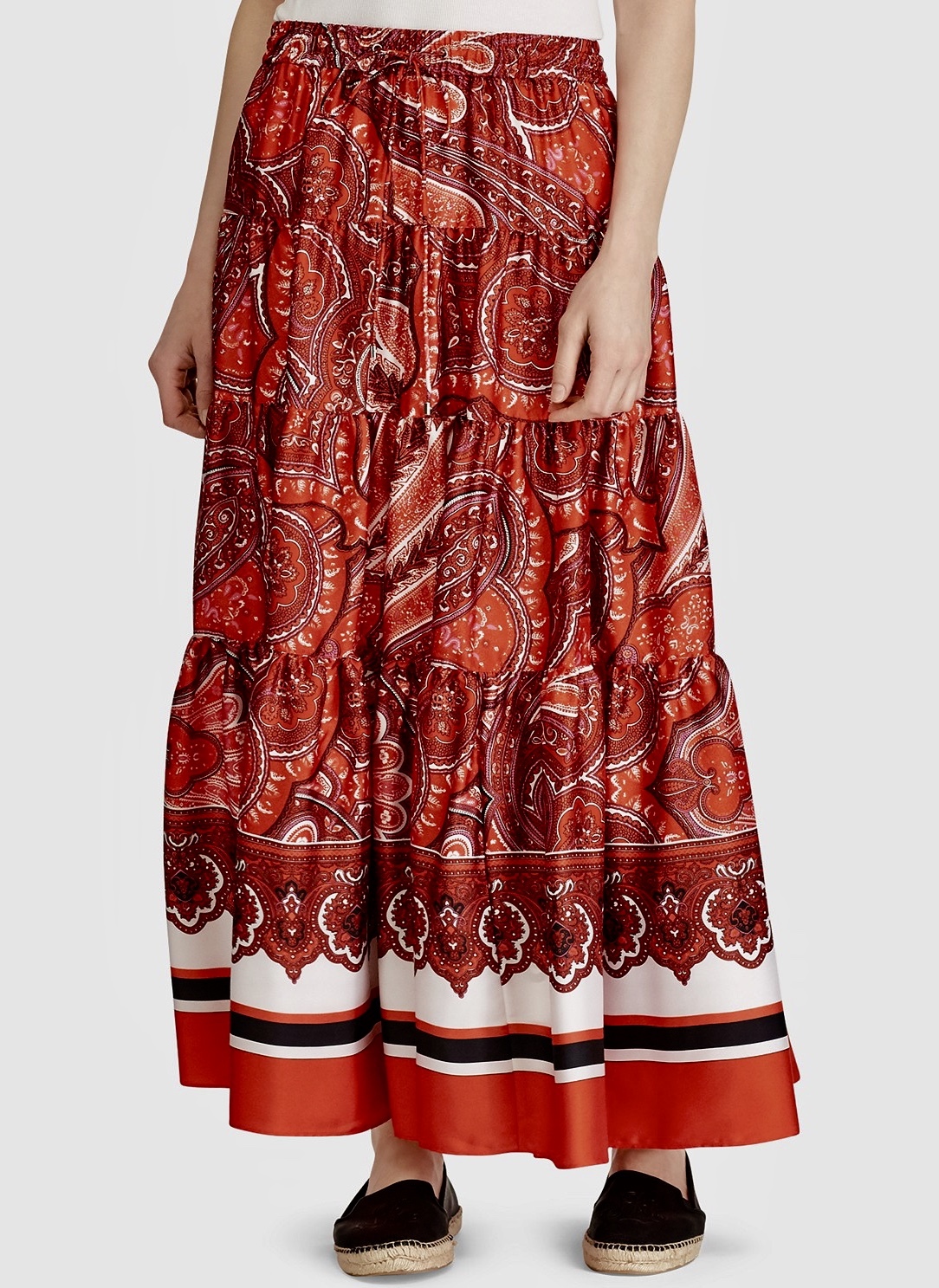 RALPH LAUREN TIERED A-LINE RED SKIRT