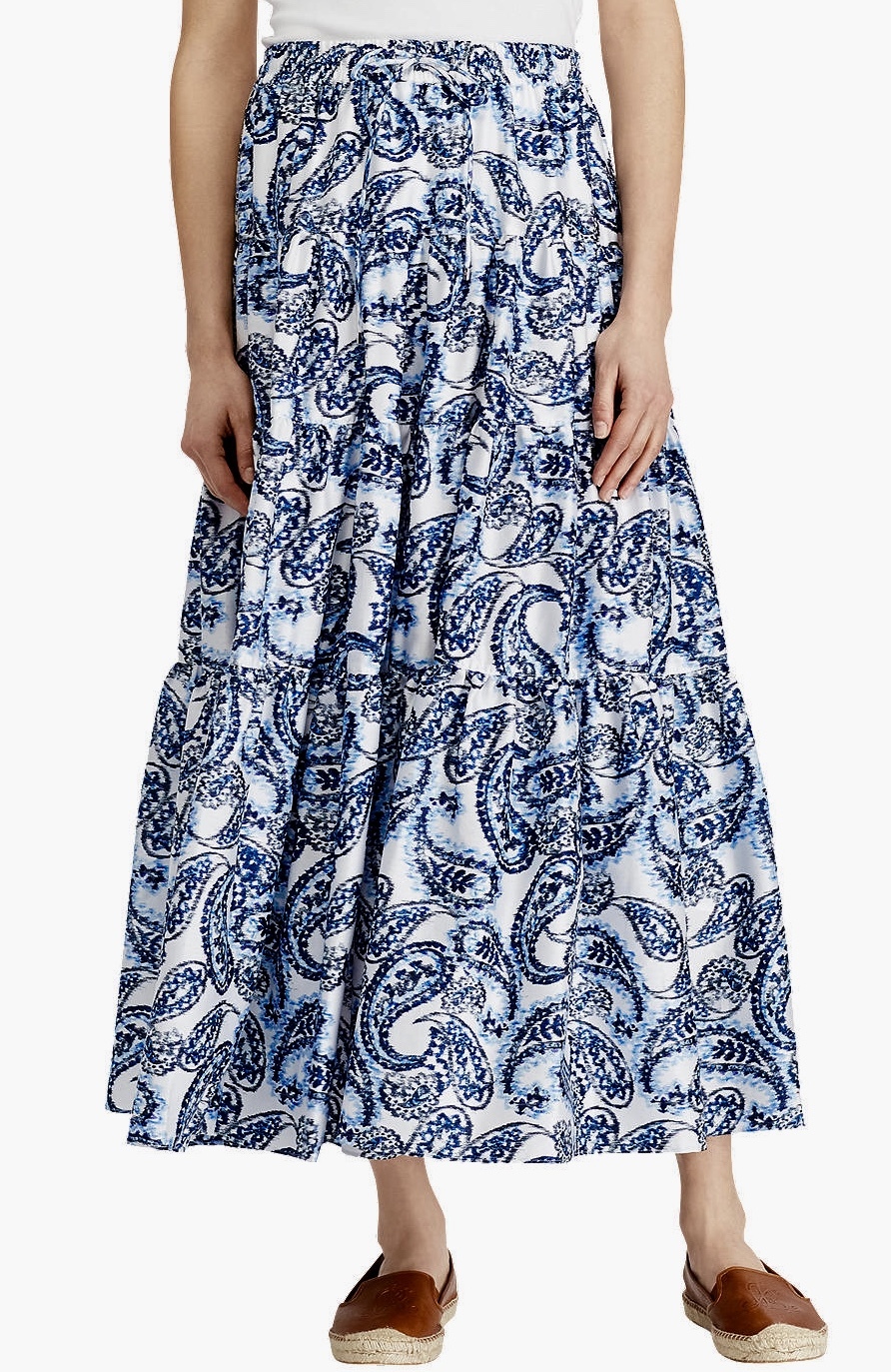 RALPH LAUREN TIERED A-LINE BLUE SKIRT