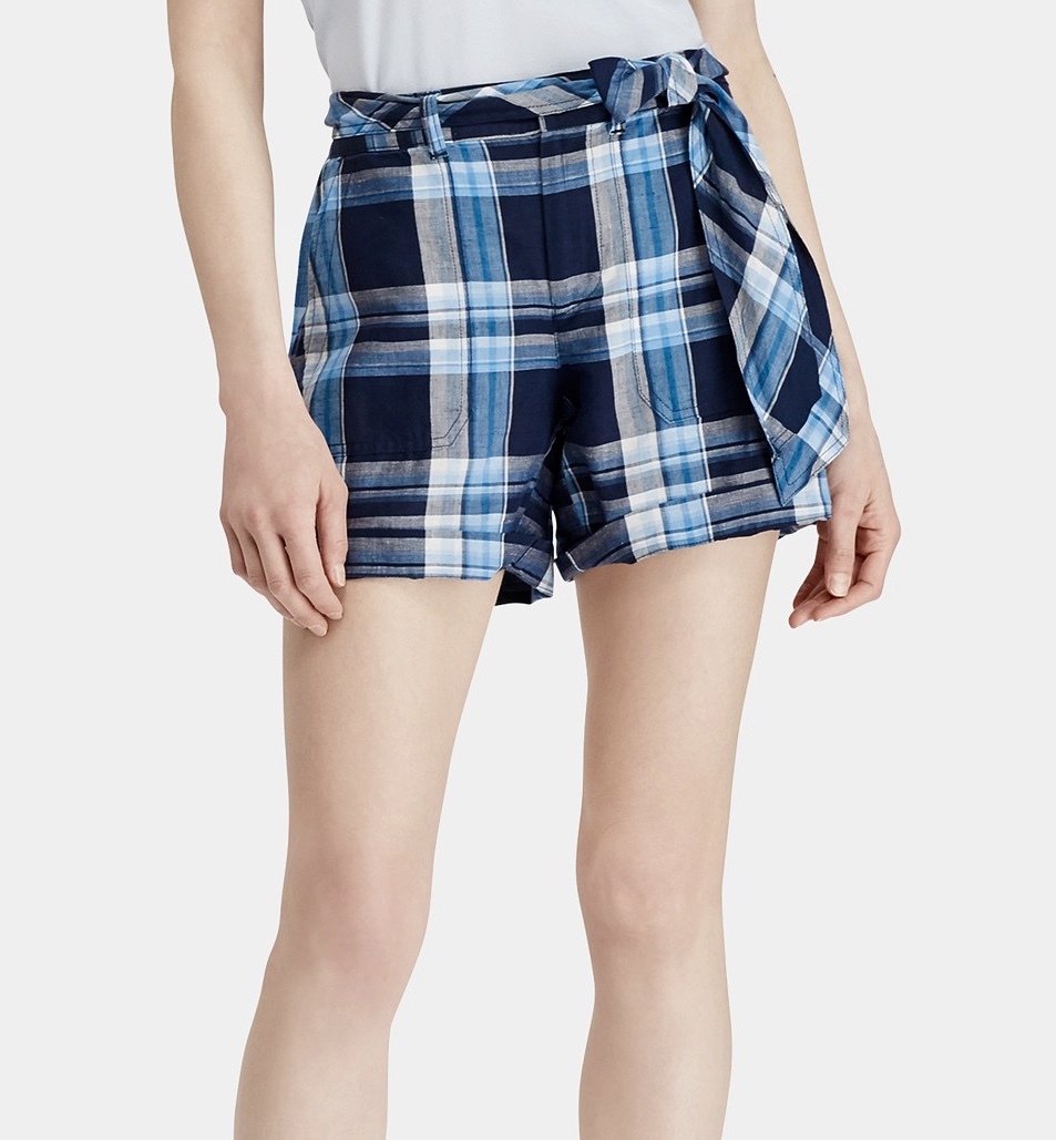 RALPH LAUREN PETITE PLAID SHORTS BLUE