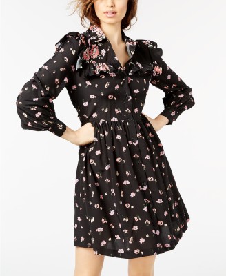 JILL STUART PRINTED RUFFLED SHIRTDRESS BOUQUET PRINT