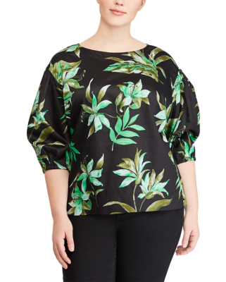 RALPH LAUREN BISHOP-SLEEVE TOP BLACK MULTI