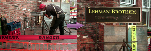 Live Performance Creating Sign for Lehman Brothers