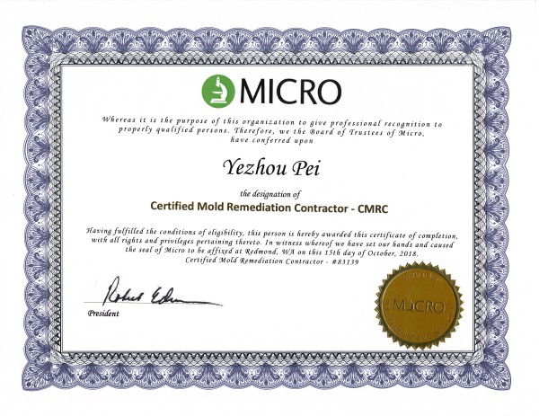 Gardenball Inc is MICRO certified mold remediation contractor.