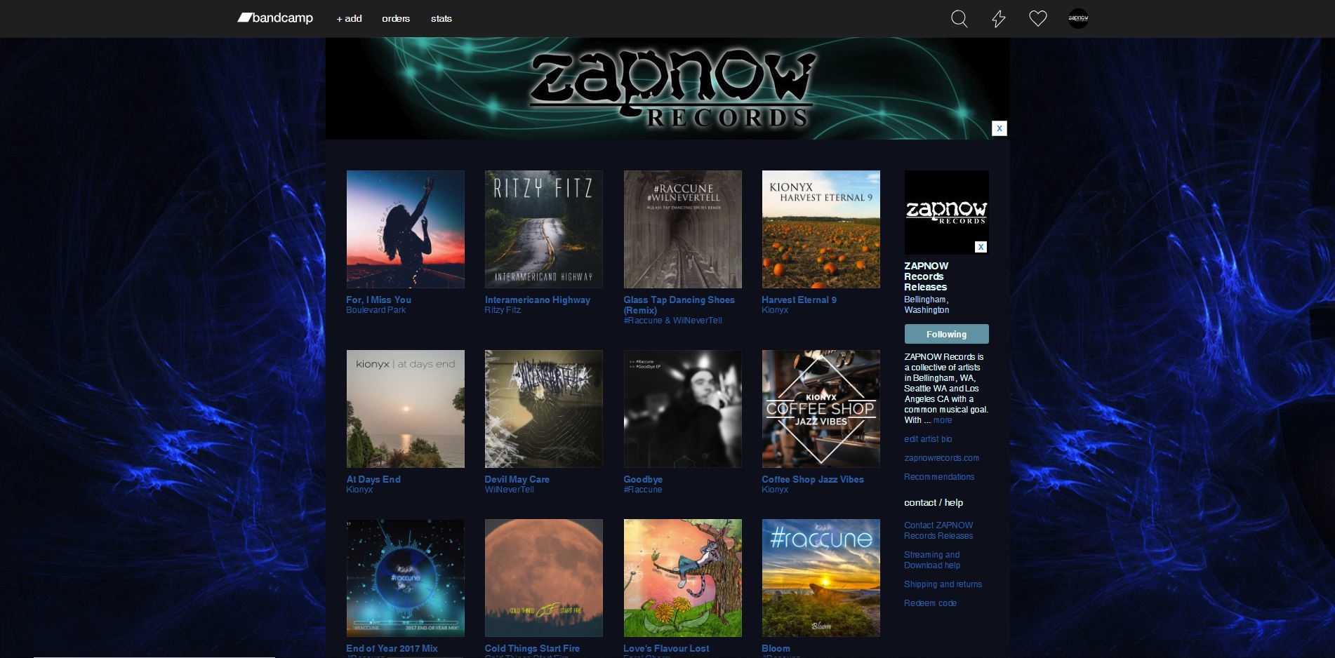 Web page for ZAPNOW Records releases on Band Camp