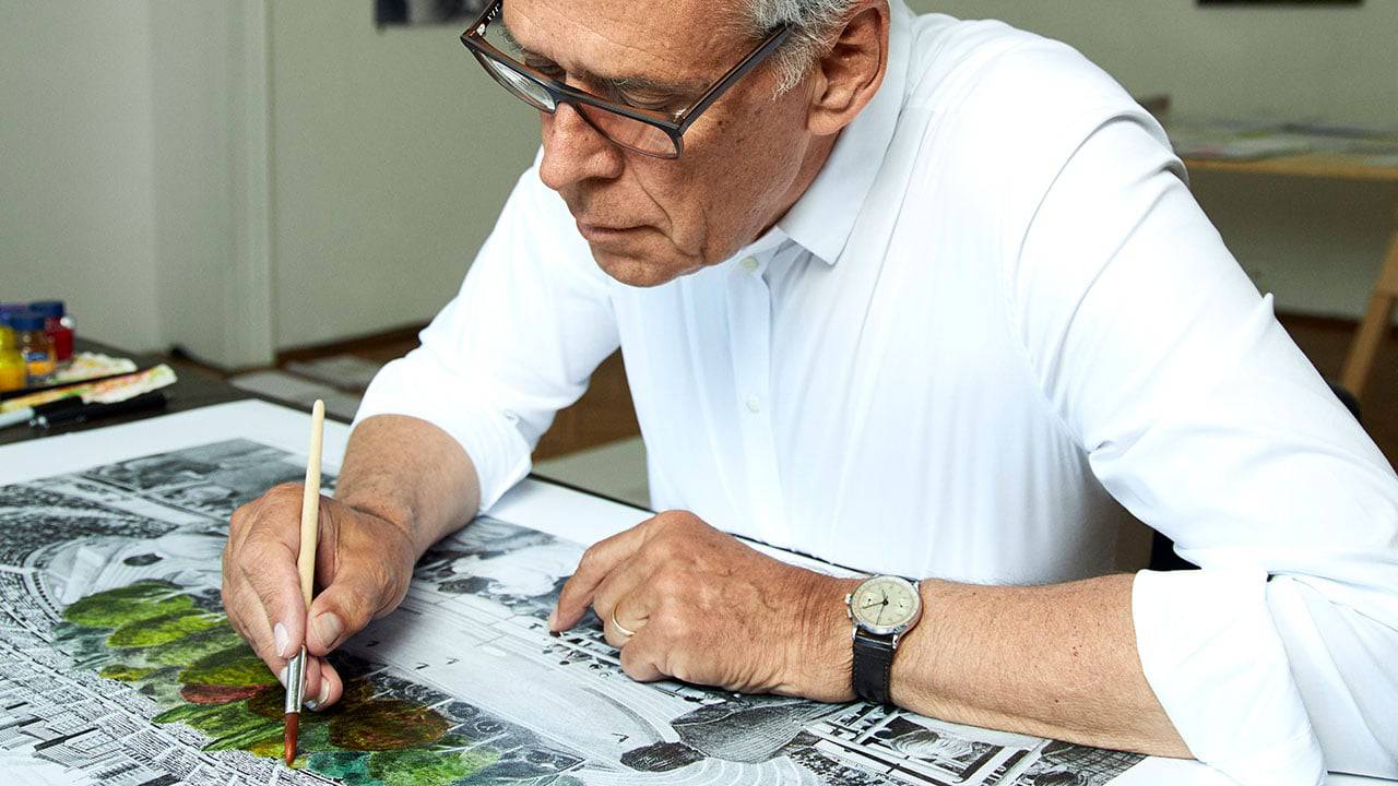 Klaus Littmann coloring Max Peintner's image of a dystopian forest in a stadium