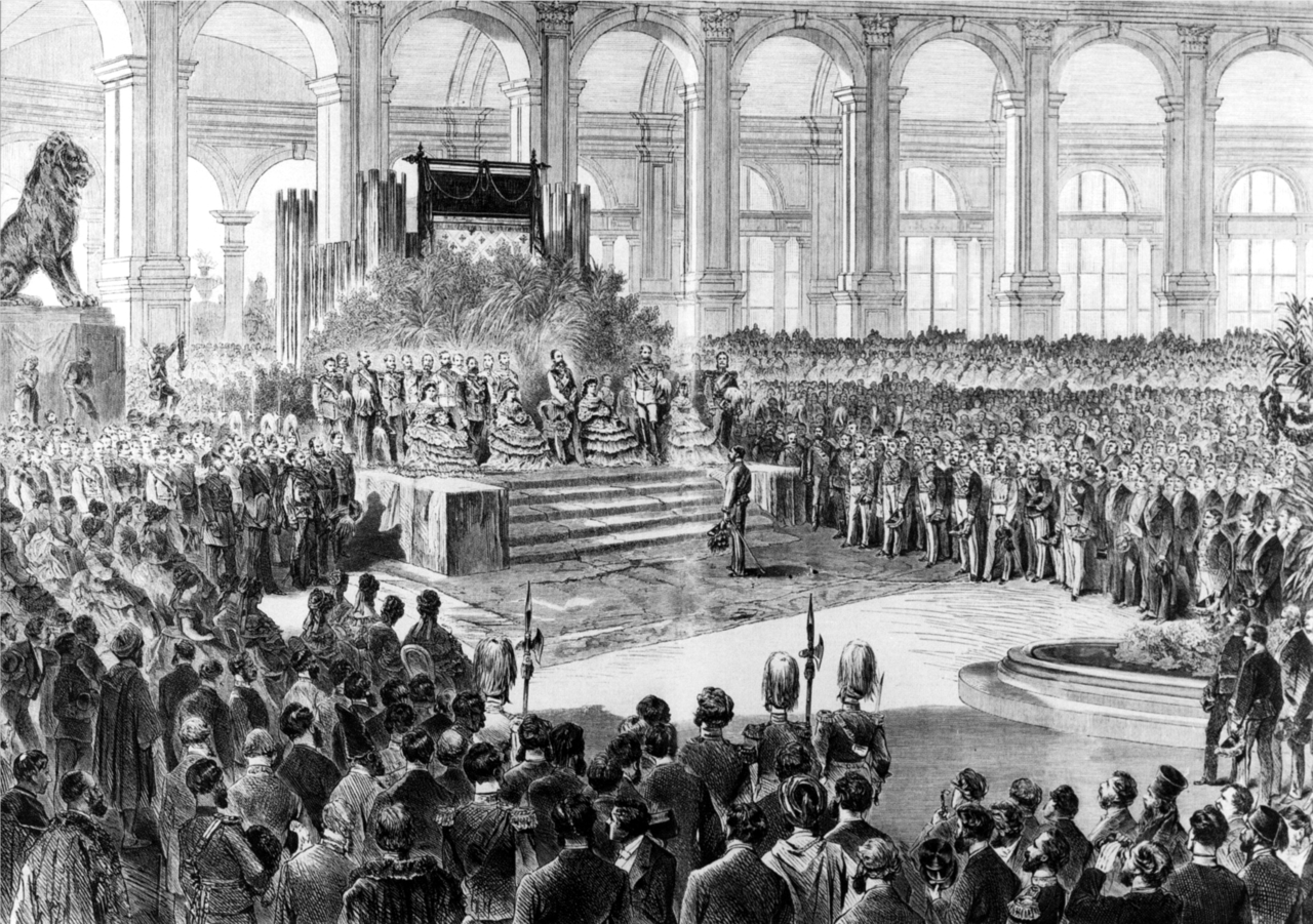 Historical picture of the exhibition ceremony Opening of the Great Exhibition in Vienna