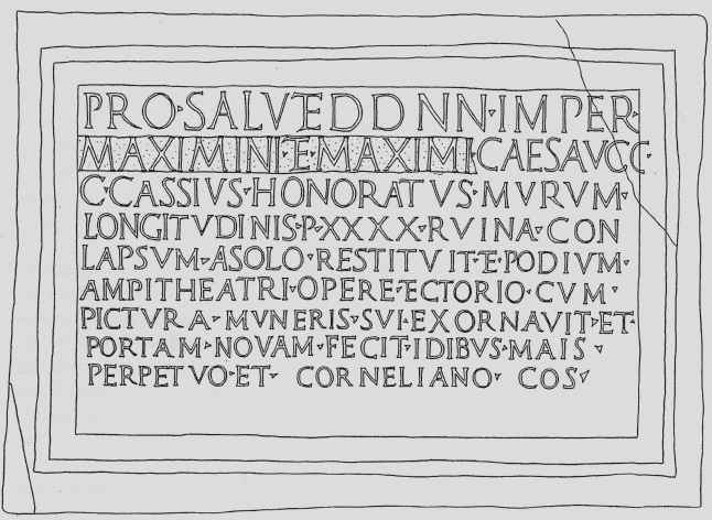 Umzeichnung der Bauinschrift des C. Cassius Honoratus vom 15. Mai 237 n. Chr.