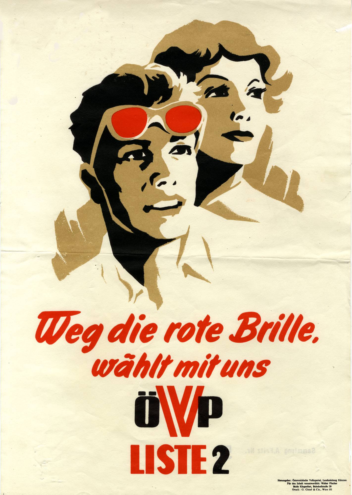 Ab den 1960er Jahren setzten auch die Kärntner Parteien verstärkt auf Bildmotive – ÖVP-Plakat für Landtagswahl 1965.