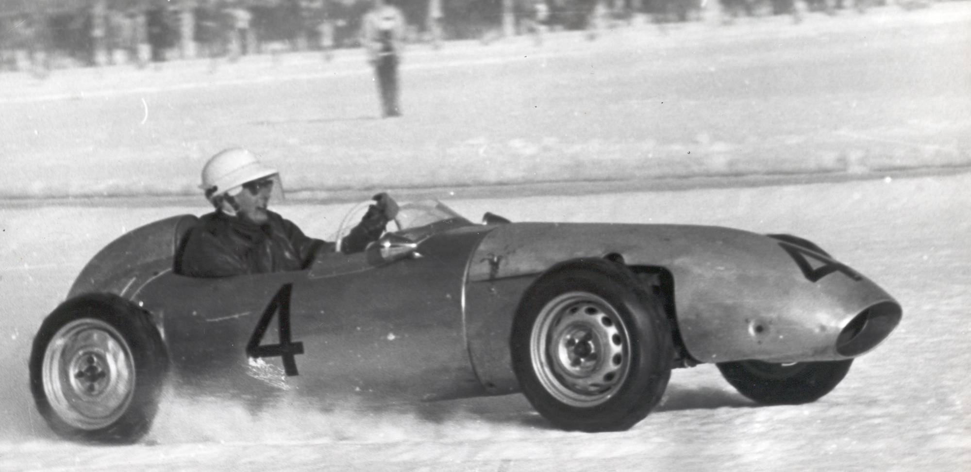 historic picture of a participant race car Race Car on the frozen lake