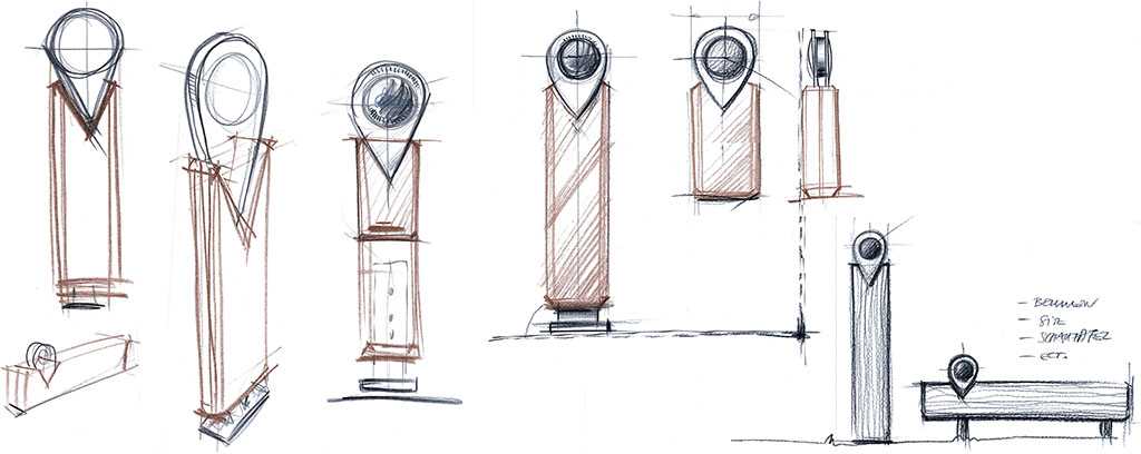 drawings of the steles by Porsche Design