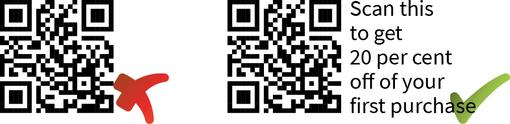 A QR code with and without a call to action