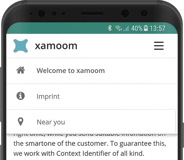 The menu in xamoom