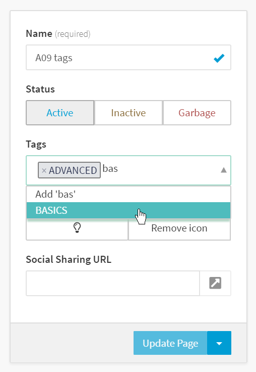 adding tags in the metadata panel