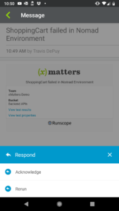 xMatters incident notifications include response options.