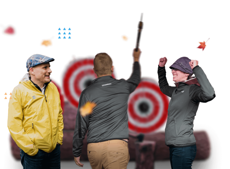 xMatters employees having fun throwing axes