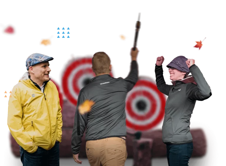 xMatters employees having fun throwing axes