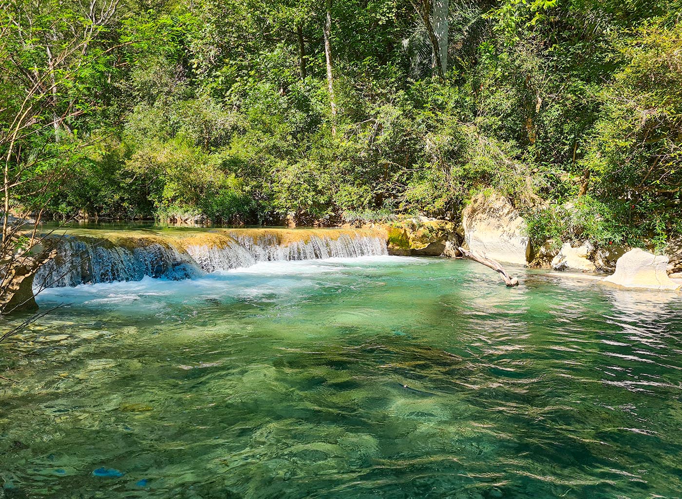 Uma cachoeira de rio com águas cristalinas