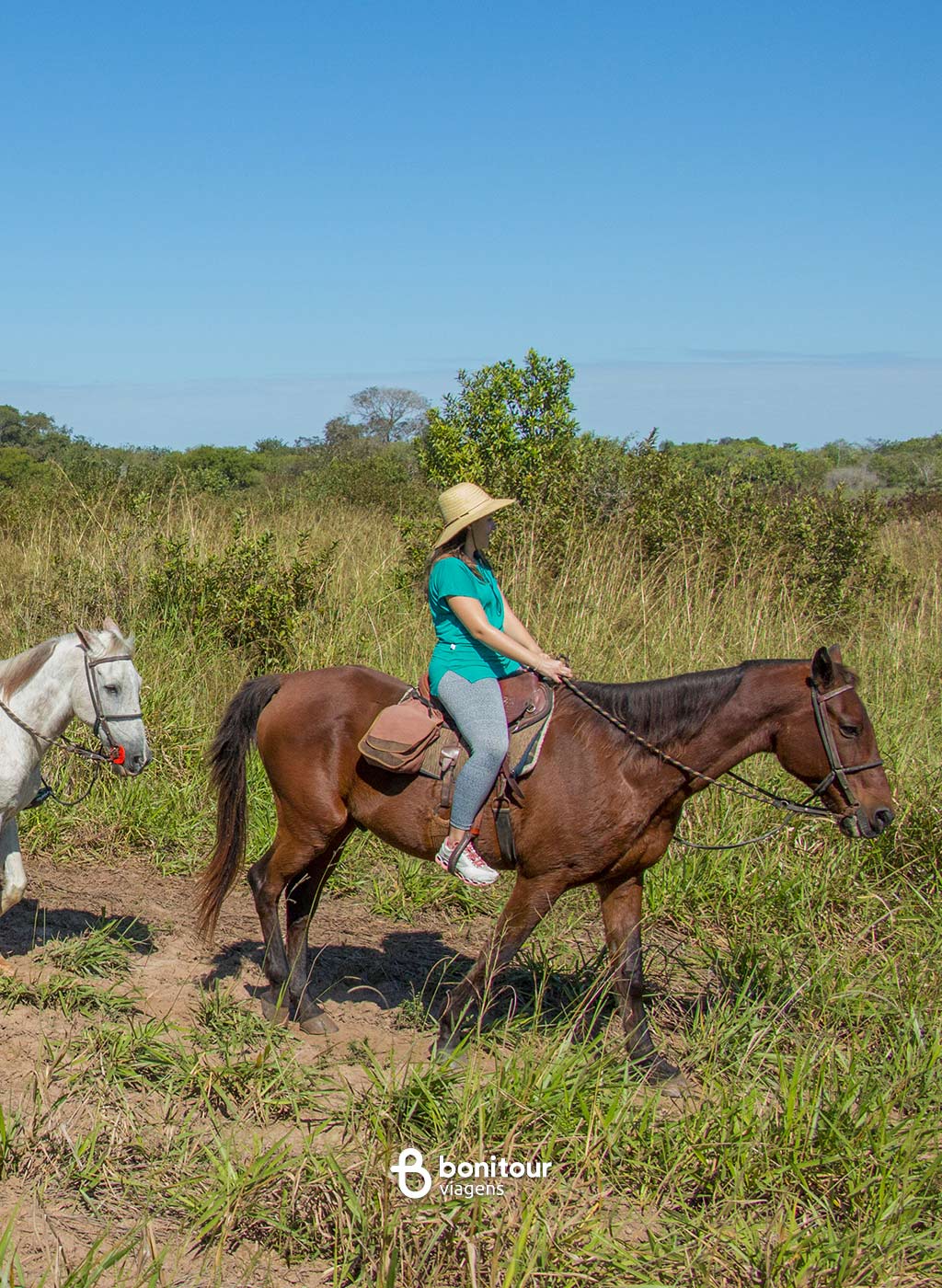 Visitantes realizando o passeio Cavalgada no Parque Ecológico do Rio Formoso