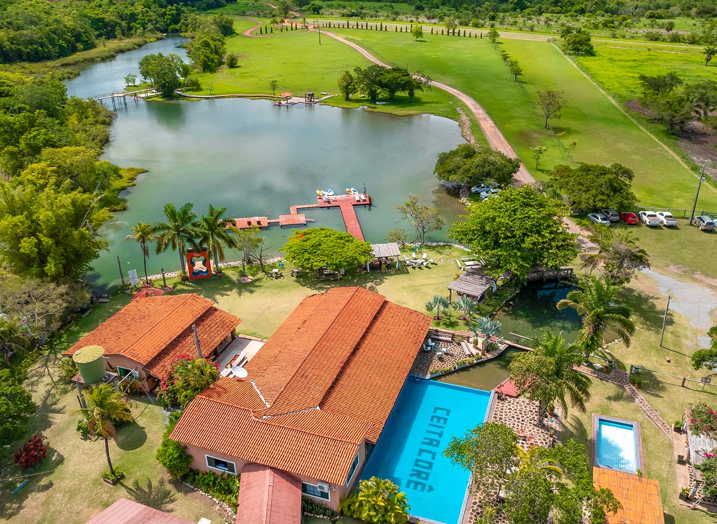 Vista aérea de toda estrutura da Fazenda Ceita Corê em Bonito MS