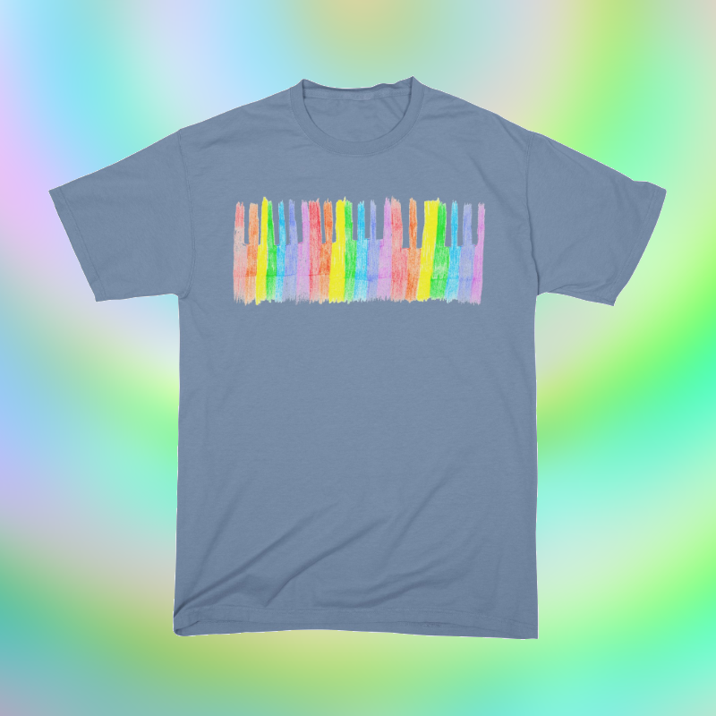 Men's Vintage Wash Saltwater T-Shirt Rainbow Piano Keyboard XPM2-46 Waiting So Long 