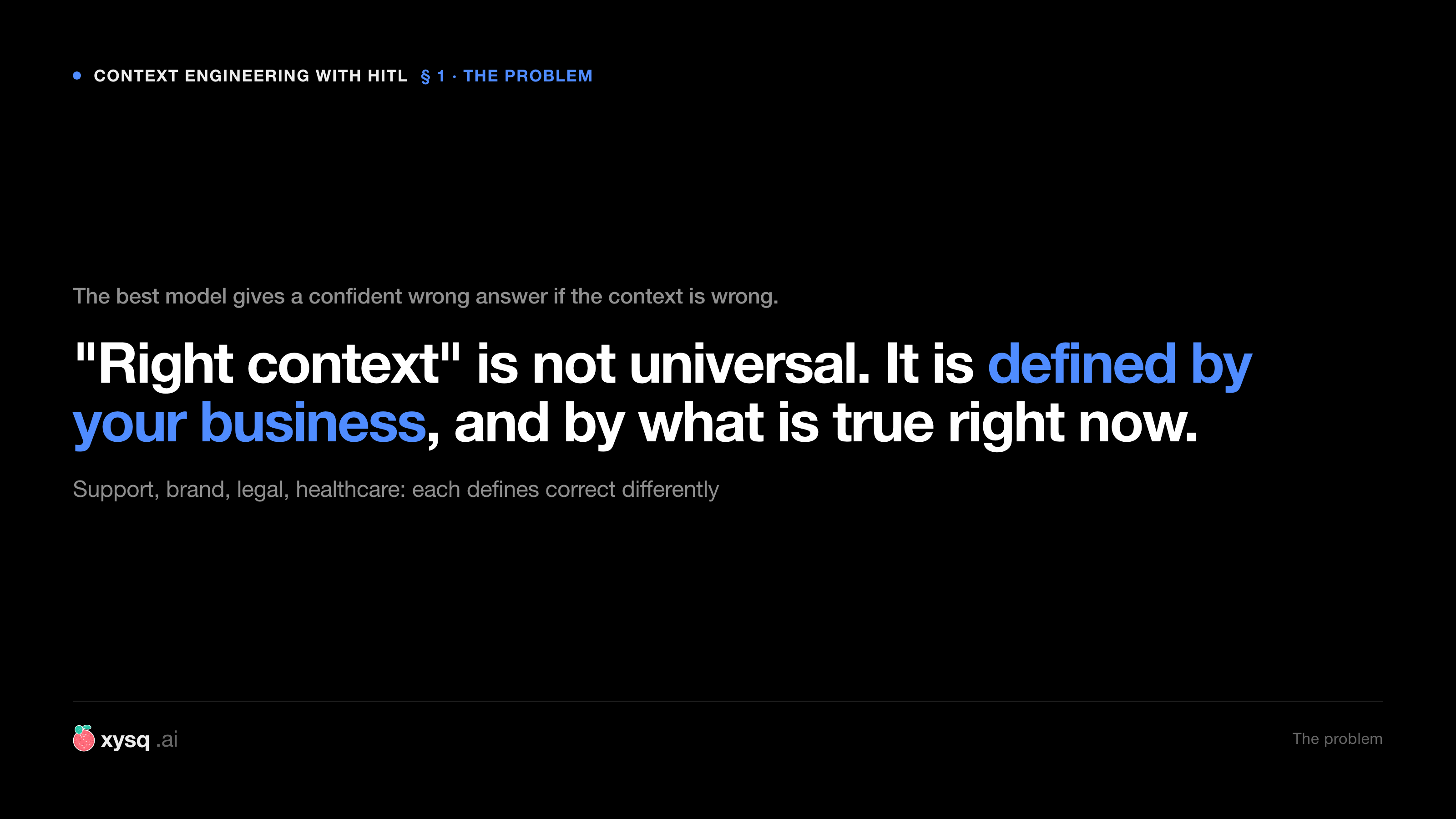 The best model gives a confident wrong answer if the context is wrong. Right context is not universal; it is defined by your business and by what is true right now.