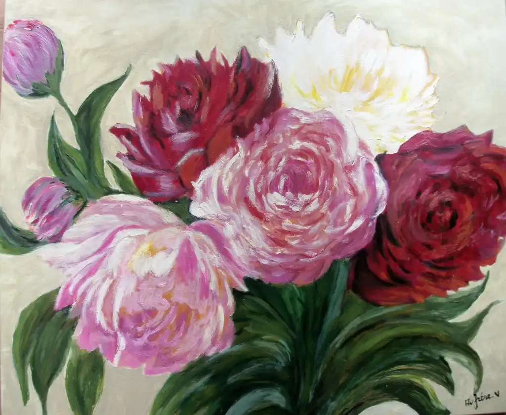 Véronique AUFRERE, Pivoines, Painting