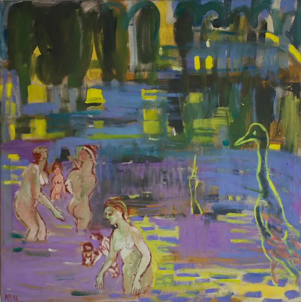 Marie SALLANTIN, Baigneuses dans l'étang , été, Painting