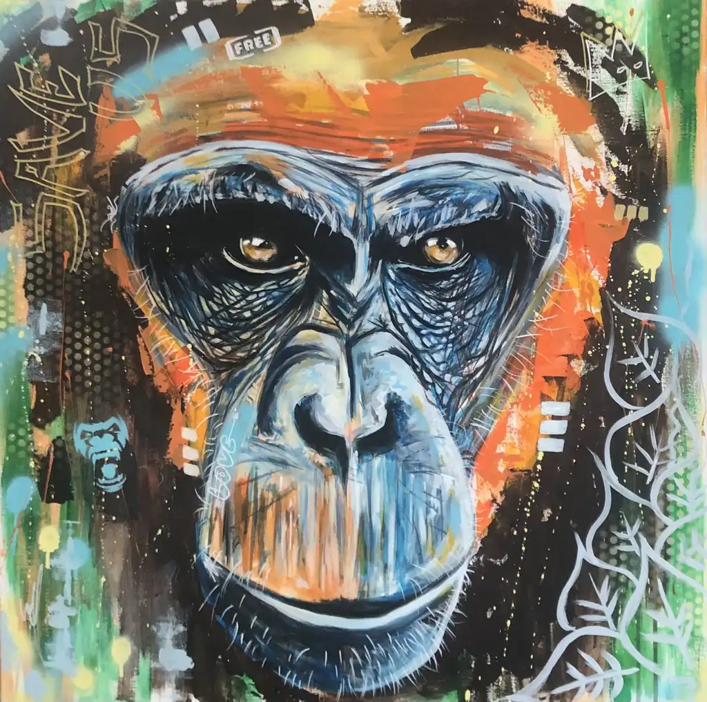 BRUNO DEGRENNE, SAVE US chimp melancholy, Painting