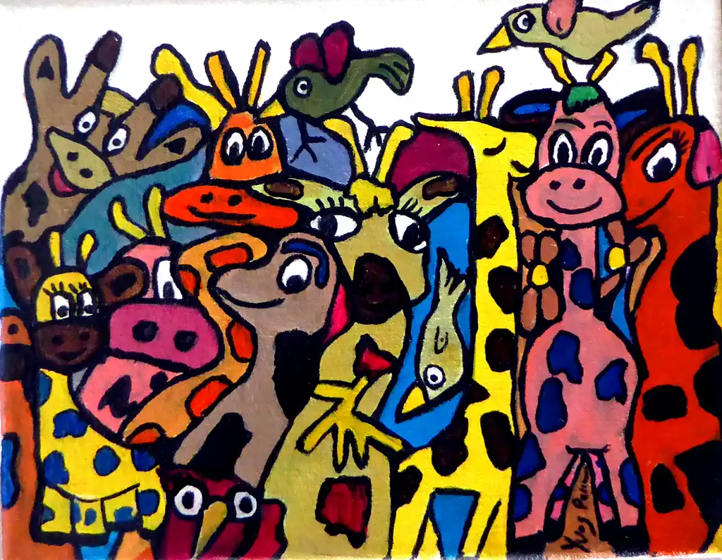 Yves PERRIN, girafes, Painting