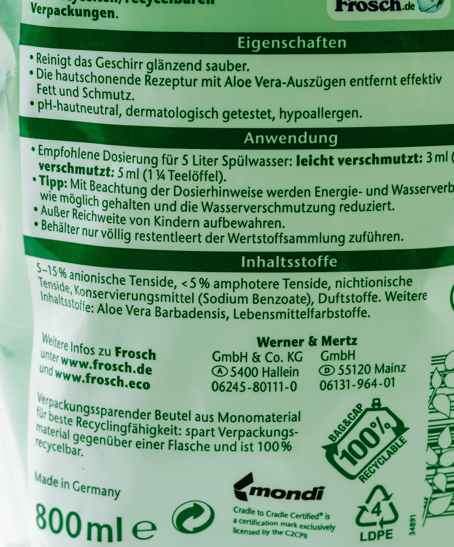 Frosch Dishwashing Gel Aloe Vera