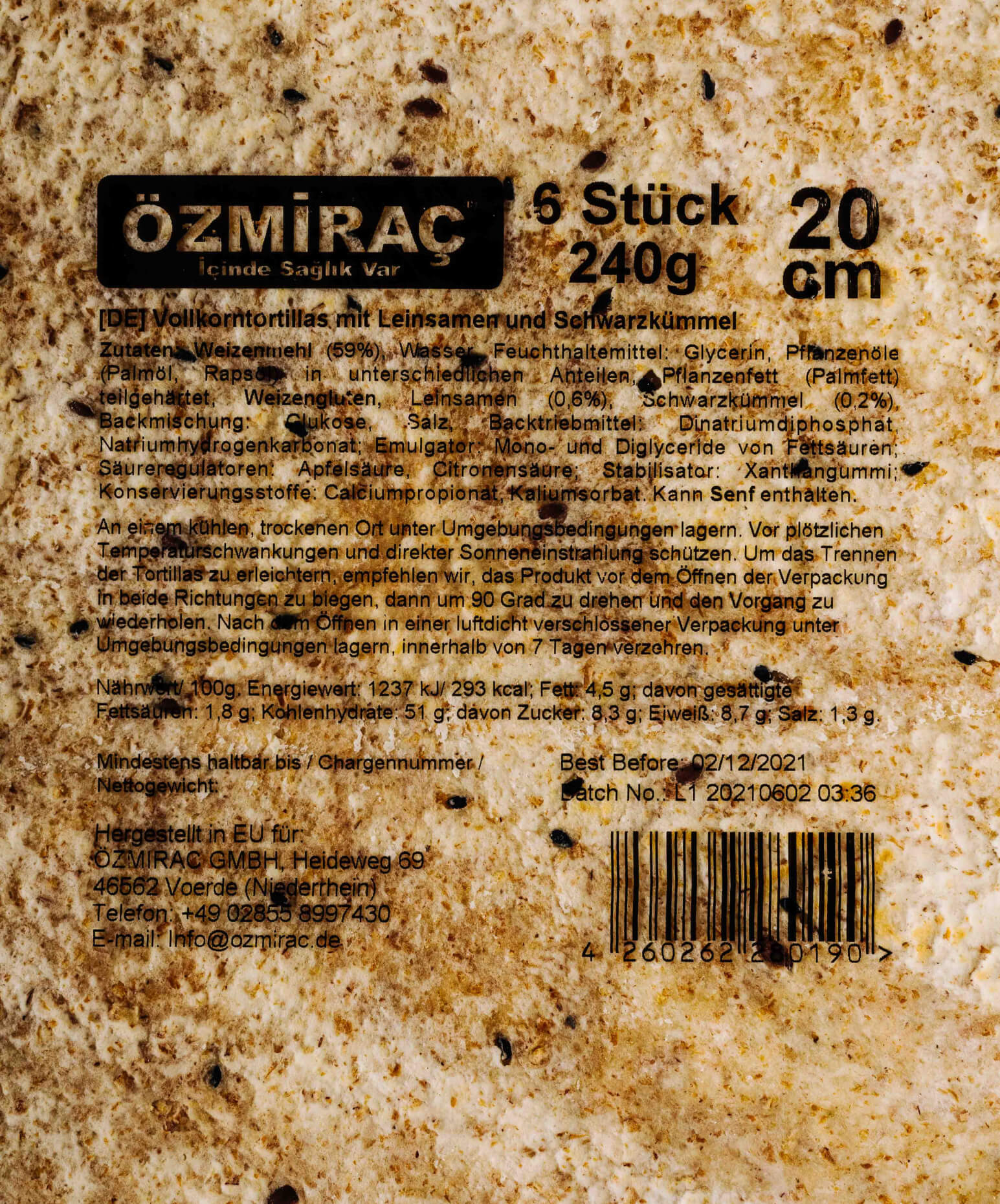 Özmirac Brown Durum Bread 20cm