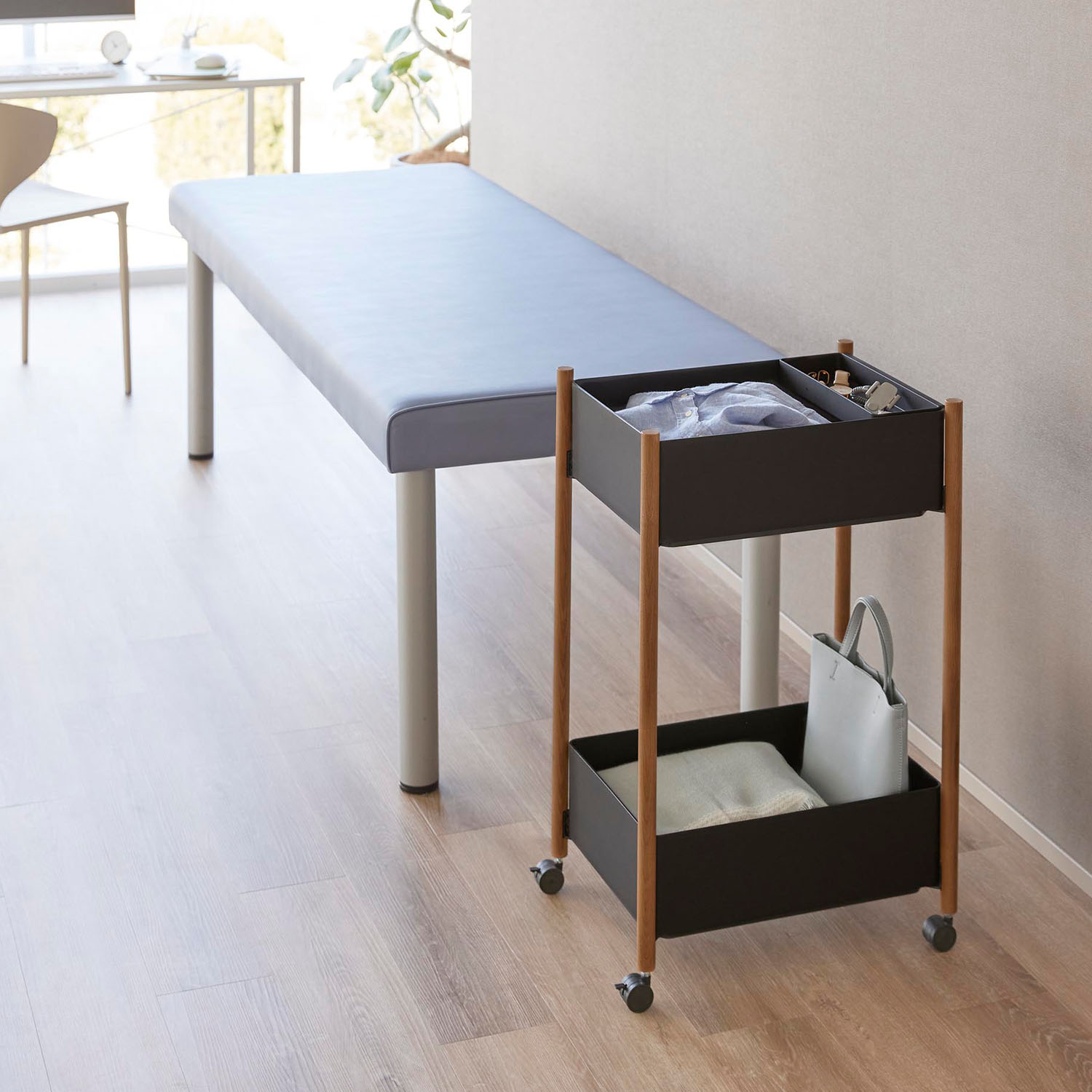 小物トレー付き収納ワゴン 2段 リン