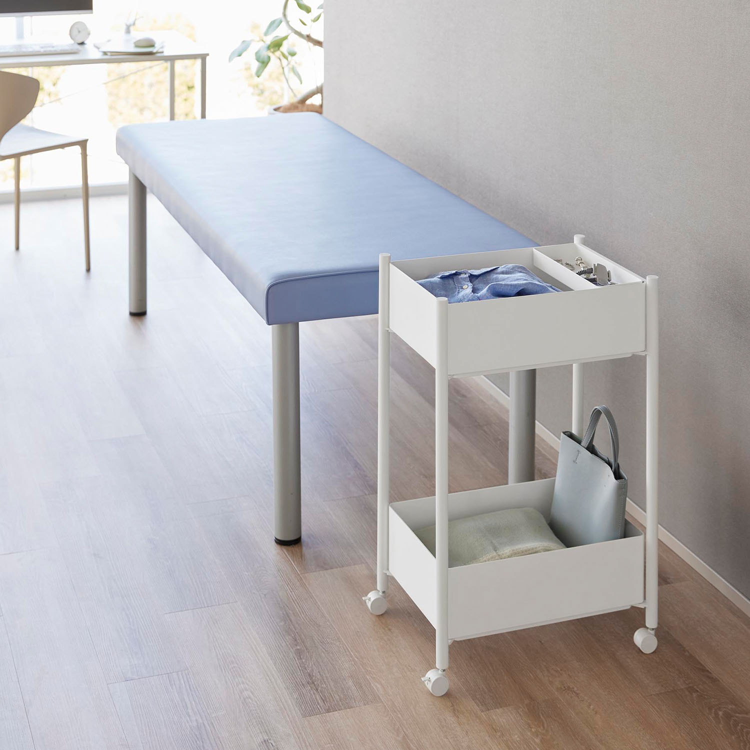 小物トレー付き収納ワゴン 2段 タワー