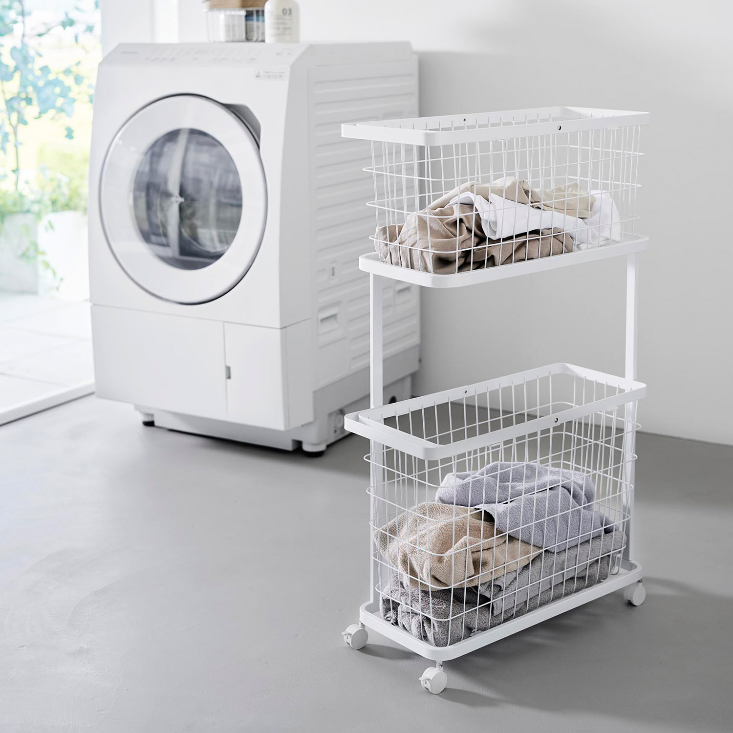 ランドリーワゴン+バスケット タワー スリム