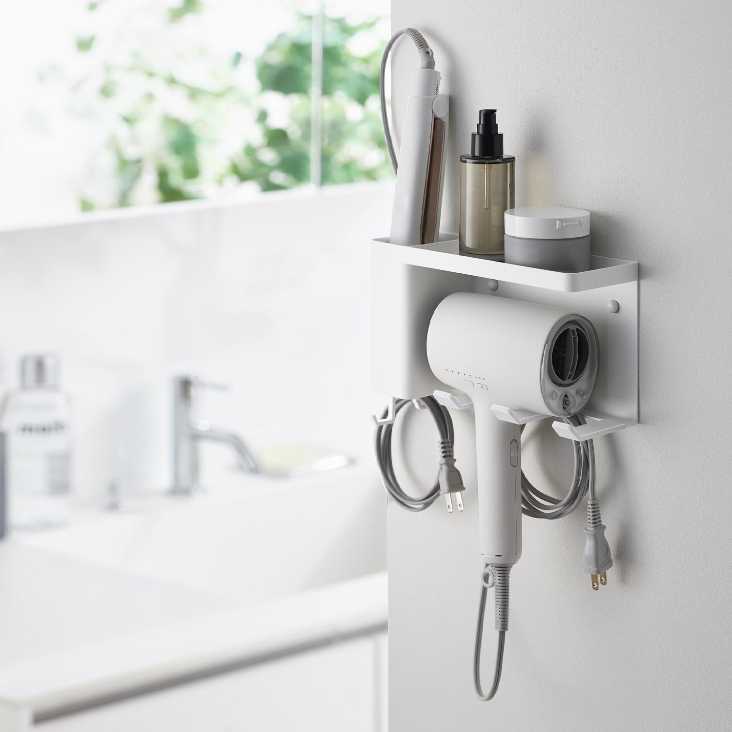 壁付けドライヤー&ヘアーアイロンホルダー タワー トレー付き