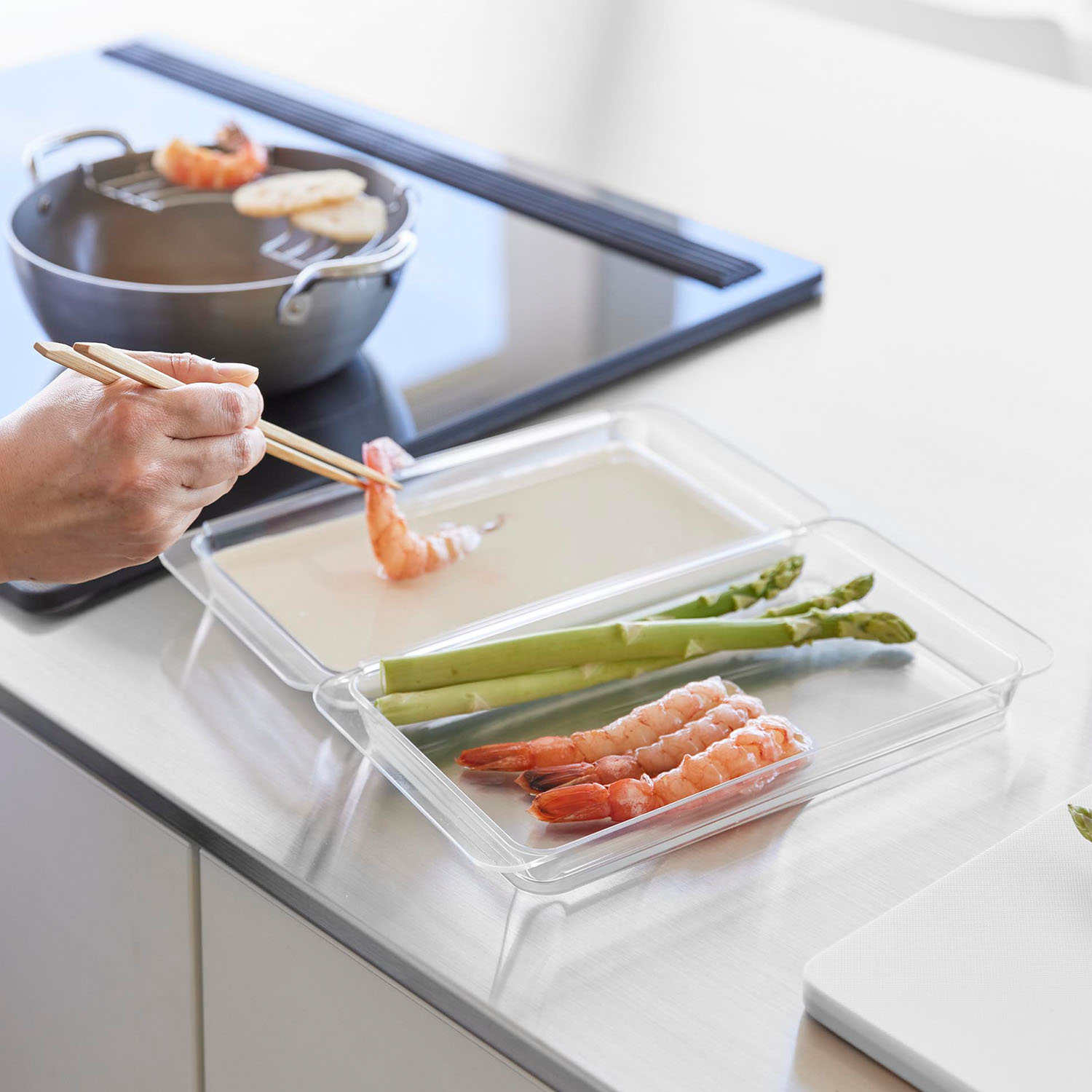 電子レンジ対応連結できる洗いやすい下ごしらえ調理トレー タワー 浅型 2個組