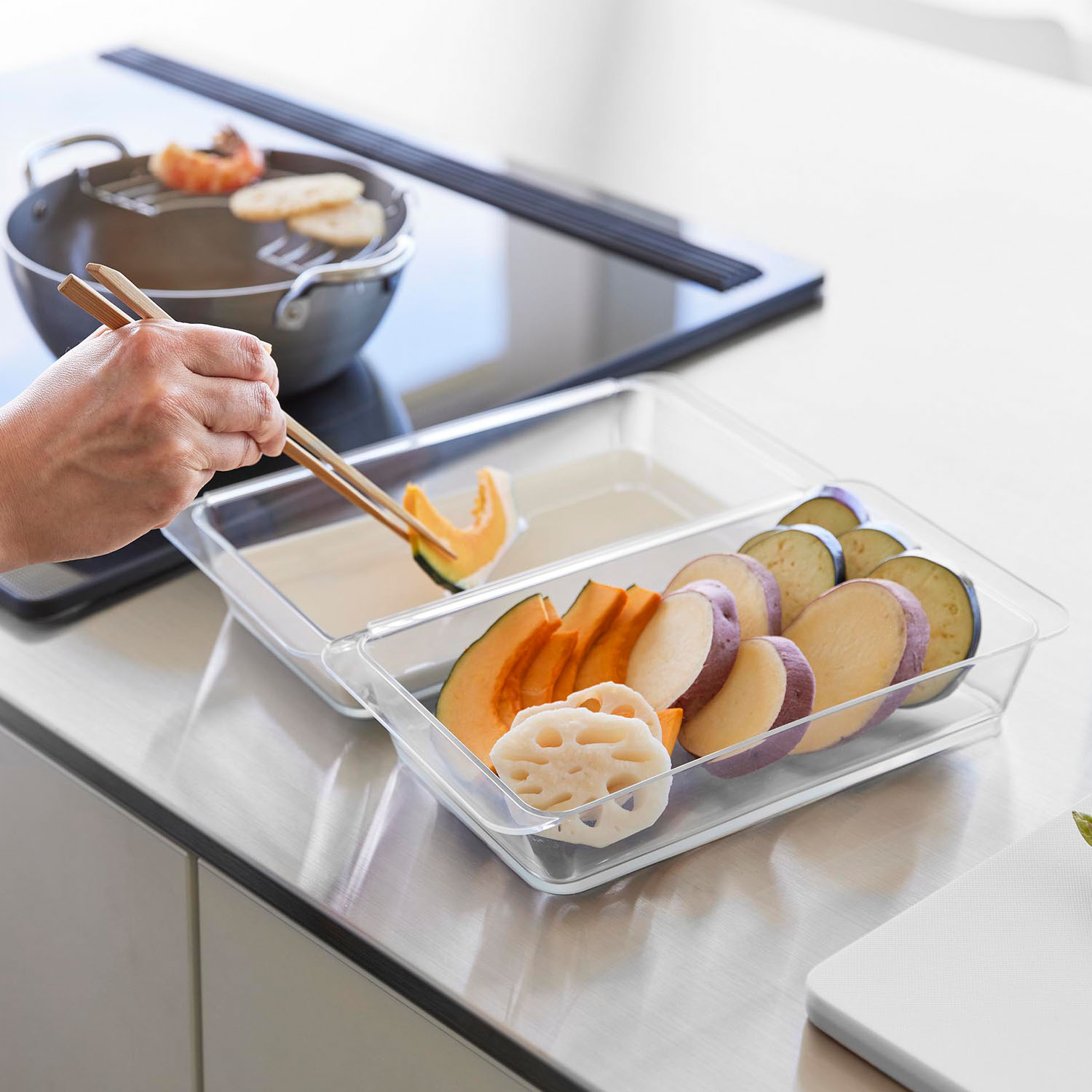 電子レンジ対応連結できる洗いやすい下ごしらえ調理トレー タワー 深型 2個組