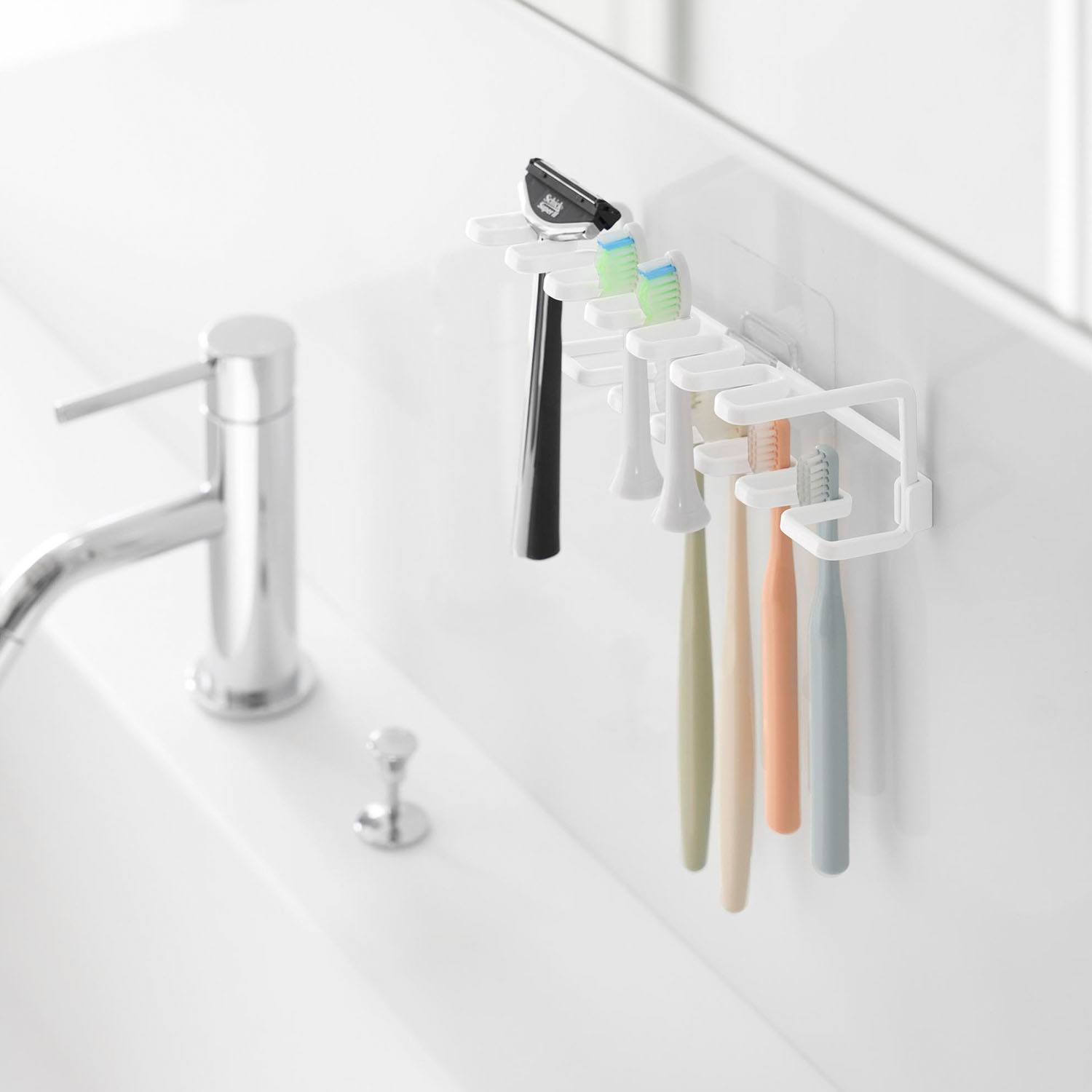 フィルムフック歯ブラシ&替え歯ブラシホルダー タワー 2段