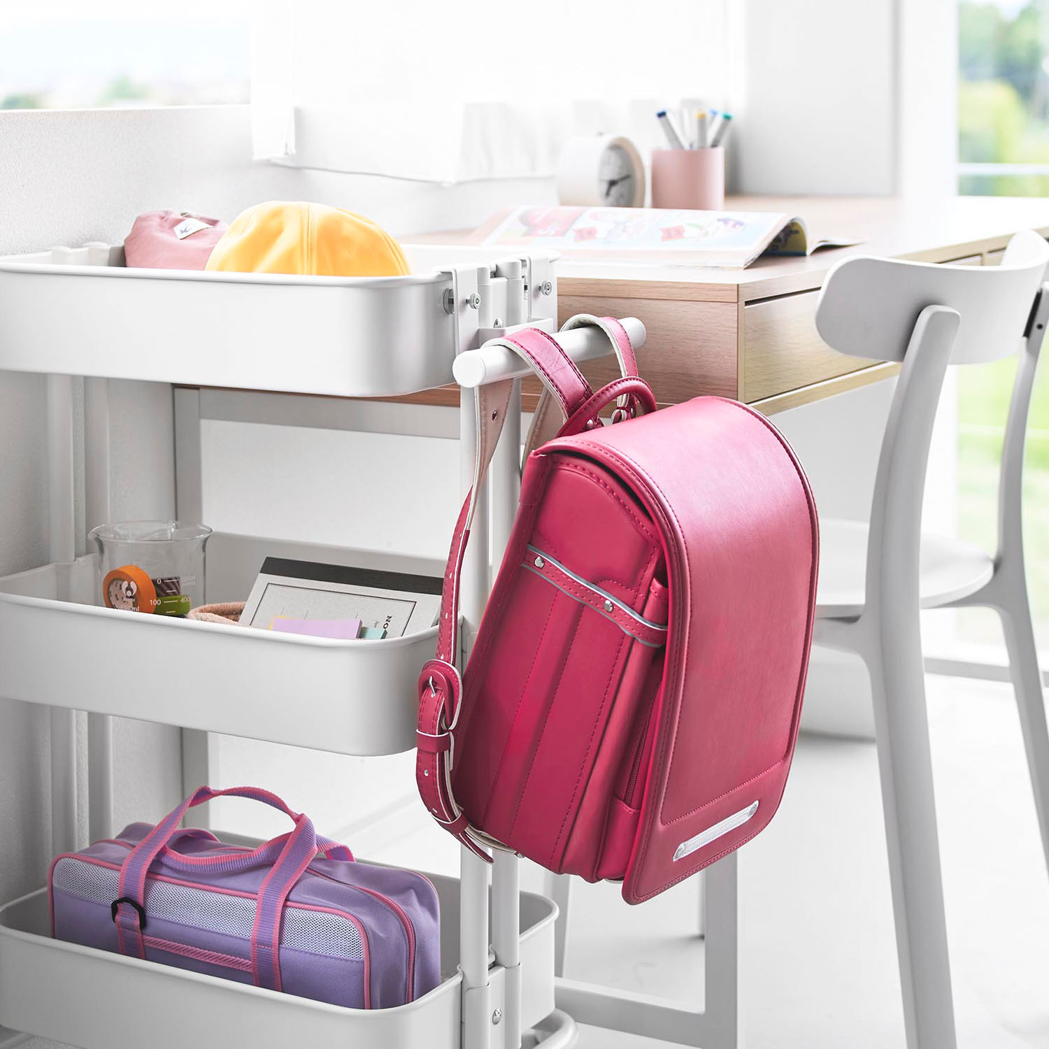 スチールワゴン横ランドセル&リュックハンガー タワー