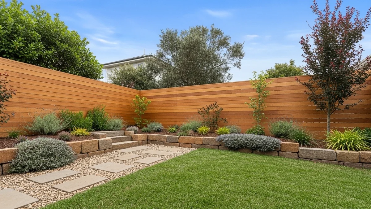 A wooden fence integrated with garden landscape