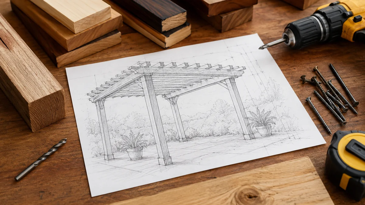 Plan your DIY pergola with hand-drawn sketches and samples.