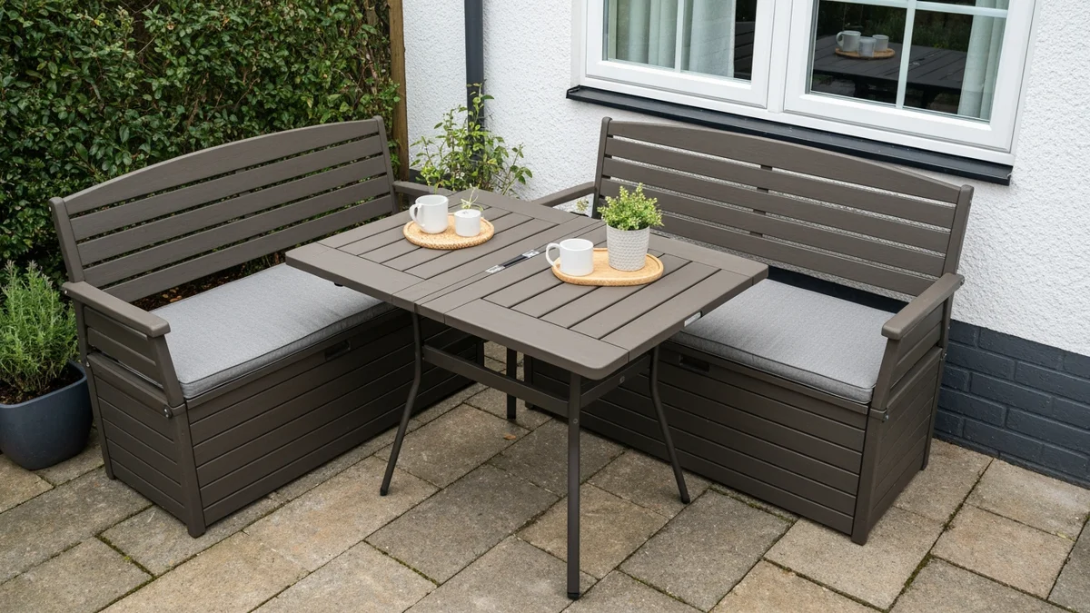 Small backyard with multifunctional outdoor furniture