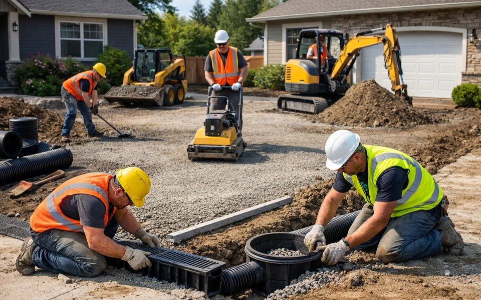 Site preparation for an asphalt driveway with drainage solutions