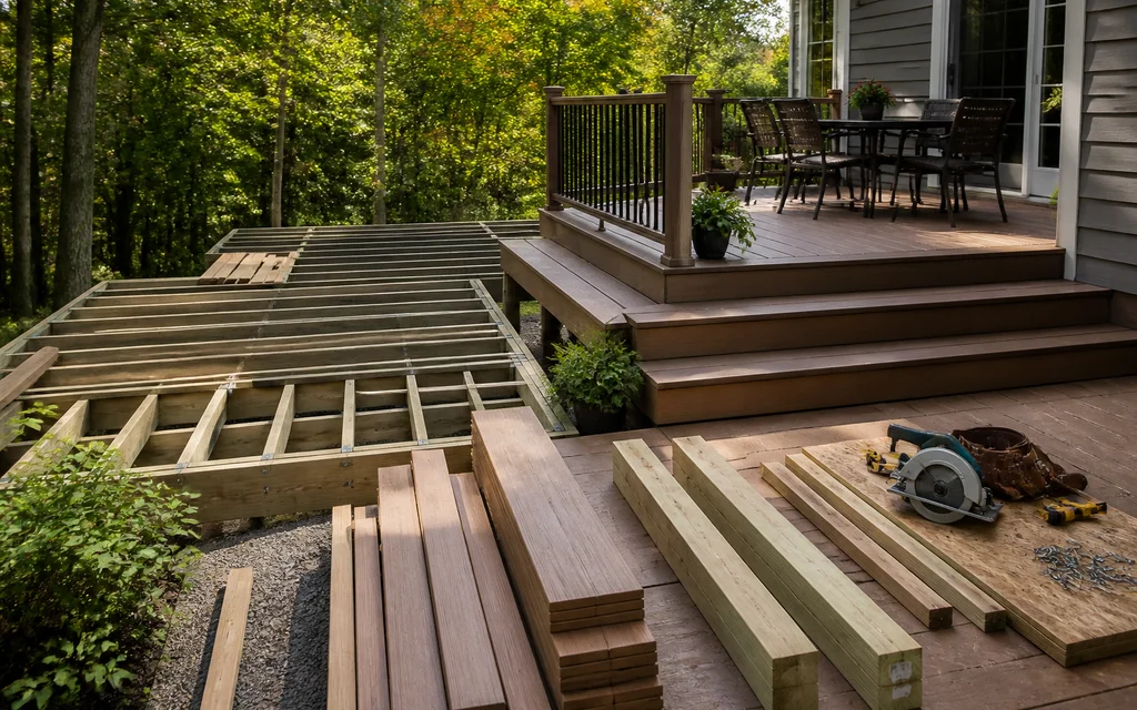 Cost estimation infographic for backyard deck materials and labor.