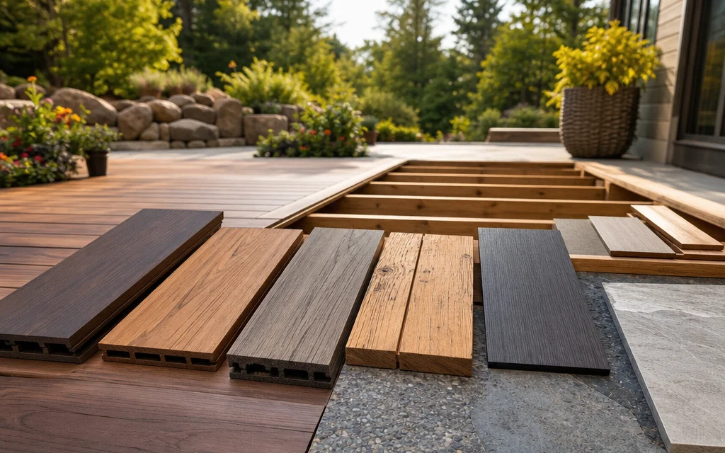 Personalized deck material suggestions in a backyard setting.
